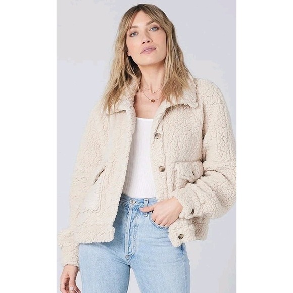 SALT WATER LUX WOMEN'S SHERPA BUTTON UP JACKET IVORY Medium NEW - Picture 2 of 10